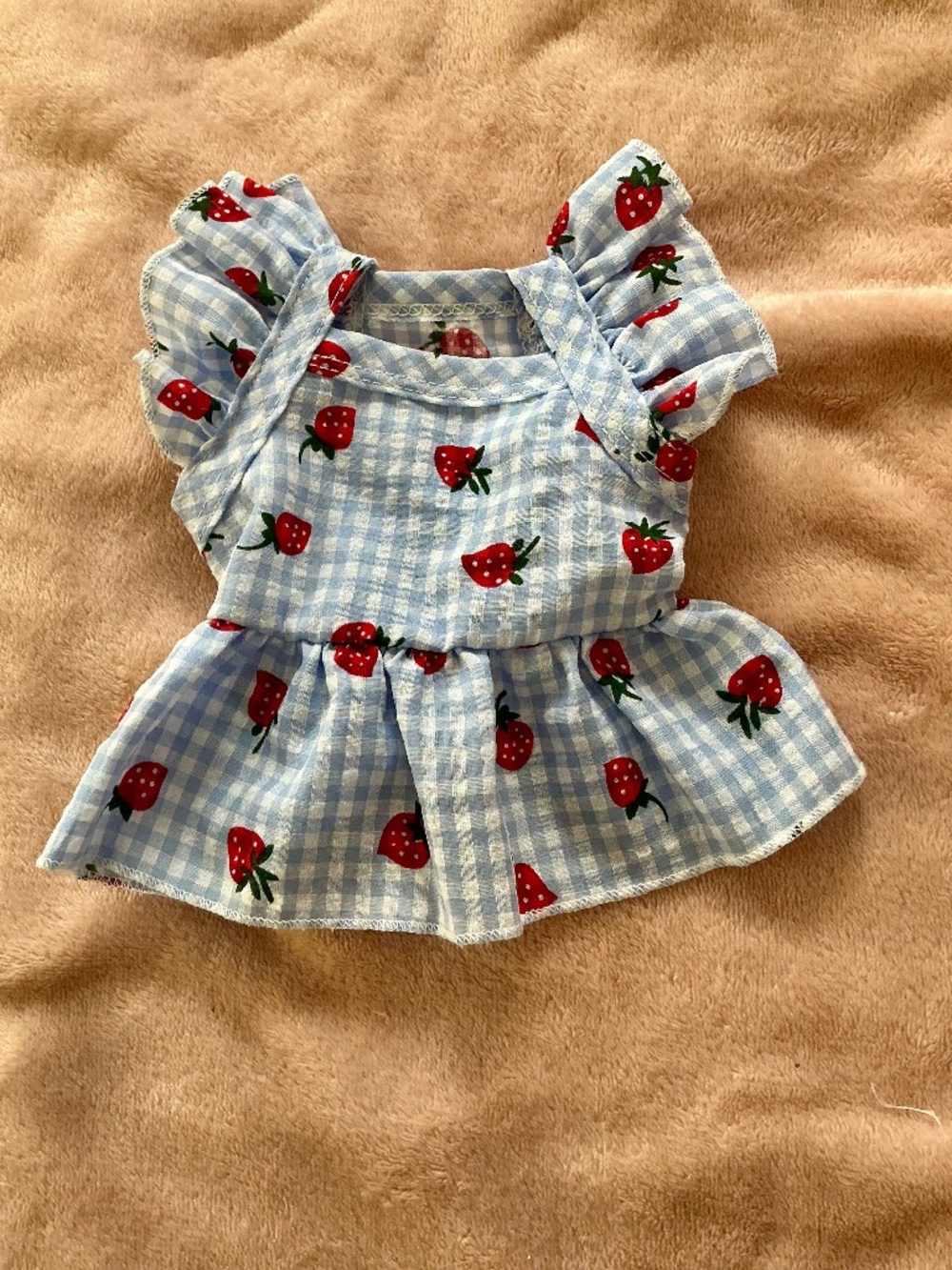 Blue checkered gingham strawberry summer dress